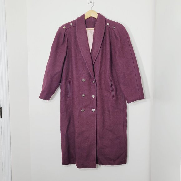 Balimel Vintage Plum Double Breasted Coquette Jacket Wool Blend Lined Elegance - Picture 1 of 15
